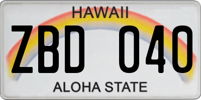 HI license plate ZBD040