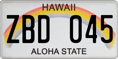 HI license plate ZBD045