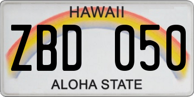 HI license plate ZBD050