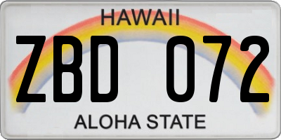HI license plate ZBD072