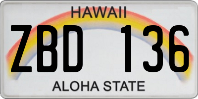 HI license plate ZBD136
