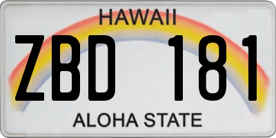 HI license plate ZBD181