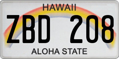 HI license plate ZBD208
