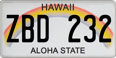 HI license plate ZBD232