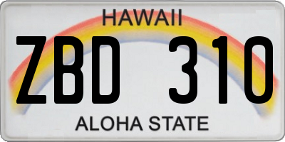 HI license plate ZBD310