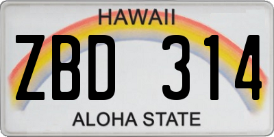HI license plate ZBD314