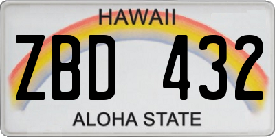 HI license plate ZBD432