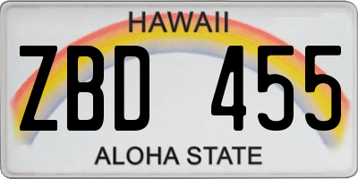 HI license plate ZBD455