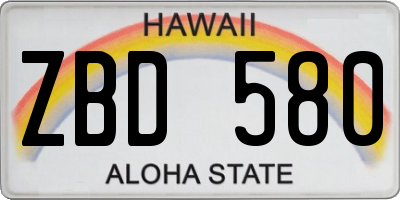 HI license plate ZBD580