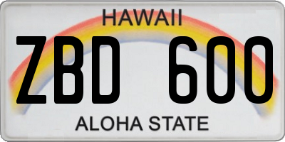 HI license plate ZBD600