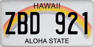 HI license plate ZBD921