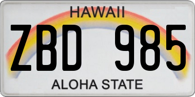 HI license plate ZBD985