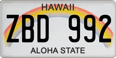 HI license plate ZBD992