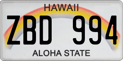 HI license plate ZBD994