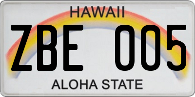 HI license plate ZBE005