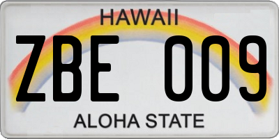 HI license plate ZBE009
