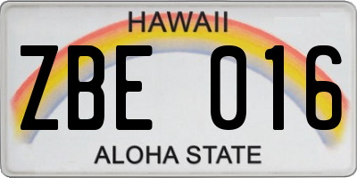 HI license plate ZBE016
