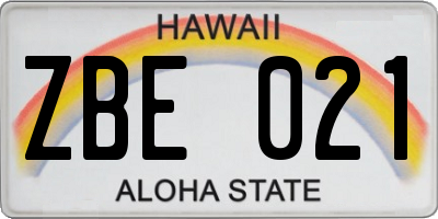 HI license plate ZBE021