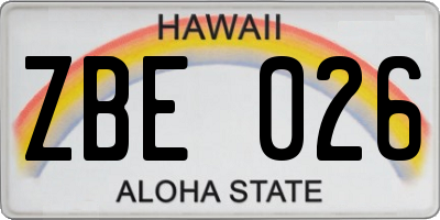 HI license plate ZBE026