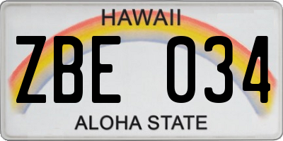 HI license plate ZBE034