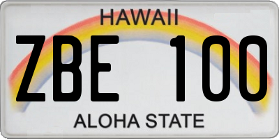 HI license plate ZBE100