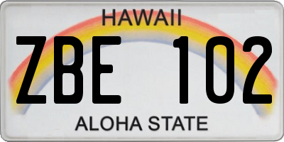 HI license plate ZBE102