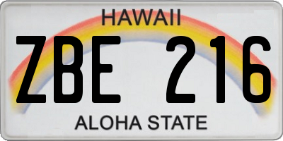 HI license plate ZBE216