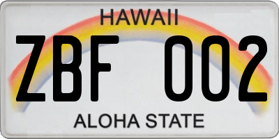 HI license plate ZBF002