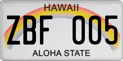 HI license plate ZBF005