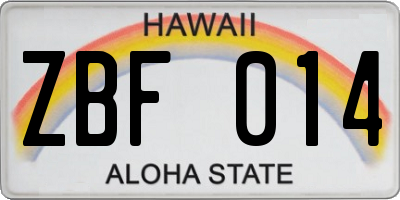 HI license plate ZBF014