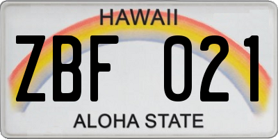 HI license plate ZBF021