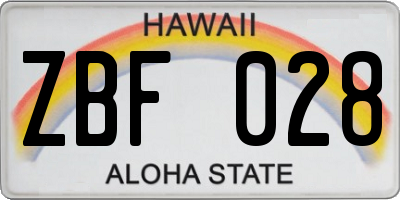 HI license plate ZBF028