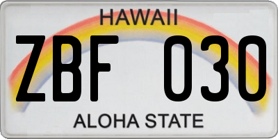 HI license plate ZBF030