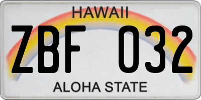 HI license plate ZBF032
