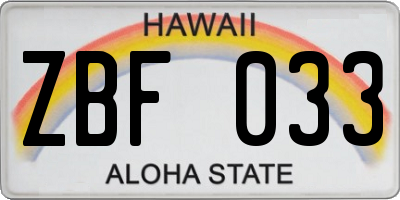 HI license plate ZBF033