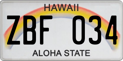 HI license plate ZBF034
