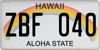 HI license plate ZBF040