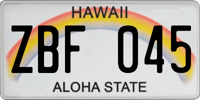 HI license plate ZBF045