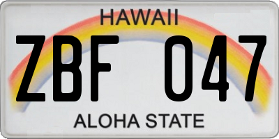 HI license plate ZBF047