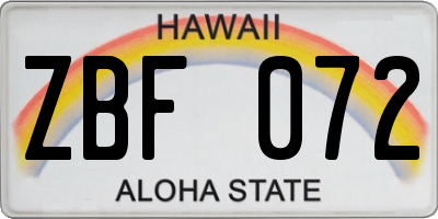 HI license plate ZBF072