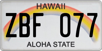 HI license plate ZBF077
