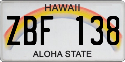 HI license plate ZBF138
