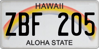 HI license plate ZBF205