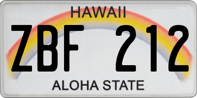 HI license plate ZBF212
