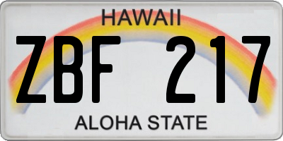 HI license plate ZBF217