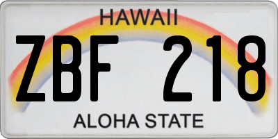 HI license plate ZBF218