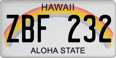 HI license plate ZBF232