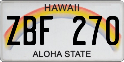 HI license plate ZBF270