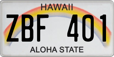 HI license plate ZBF401