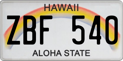 HI license plate ZBF540